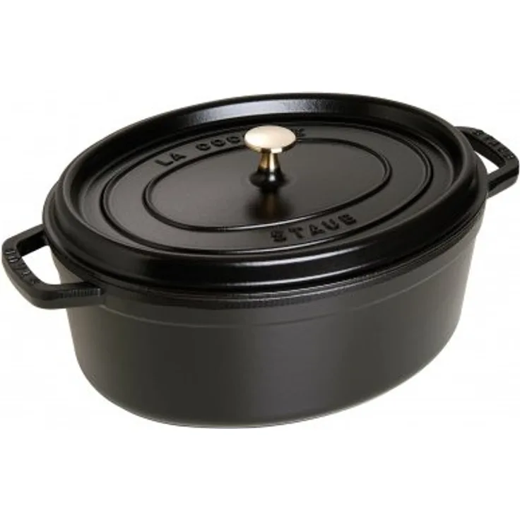 Staub 40509-319-0 Cocotte-Bräter, oval mit Deckel 31 cm, 5,5 L, mit mattschwarzer lierung im Inneren des Topfes, schwarz