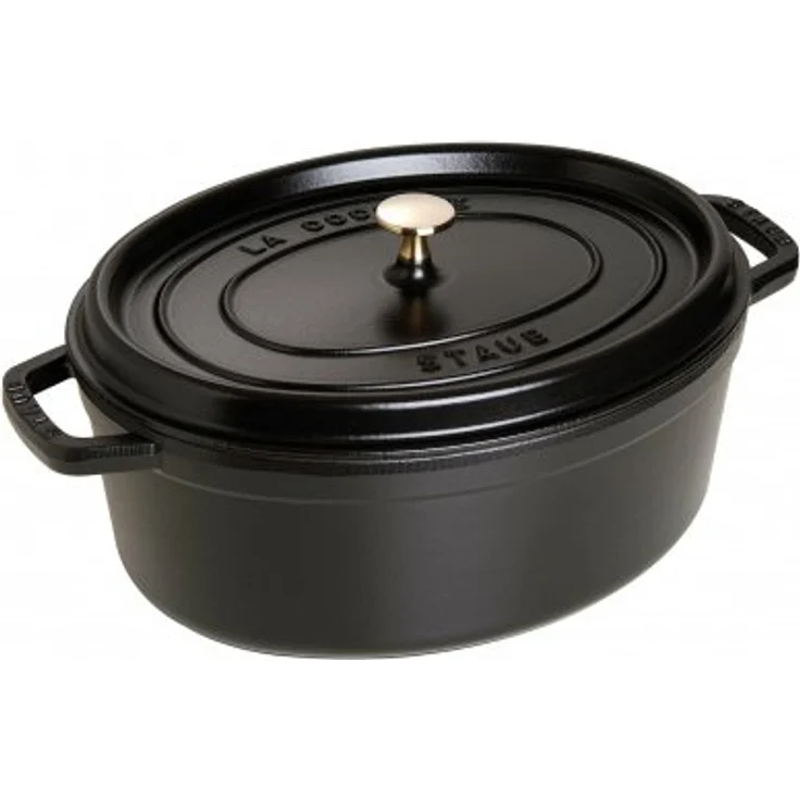 Staub 40509-319-0 Cocotte-Bräter, oval mit Deckel 31 cm, 5,5 L, mit mattschwarzer lierung im Inneren des Topfes, schwarz – Bild 1
