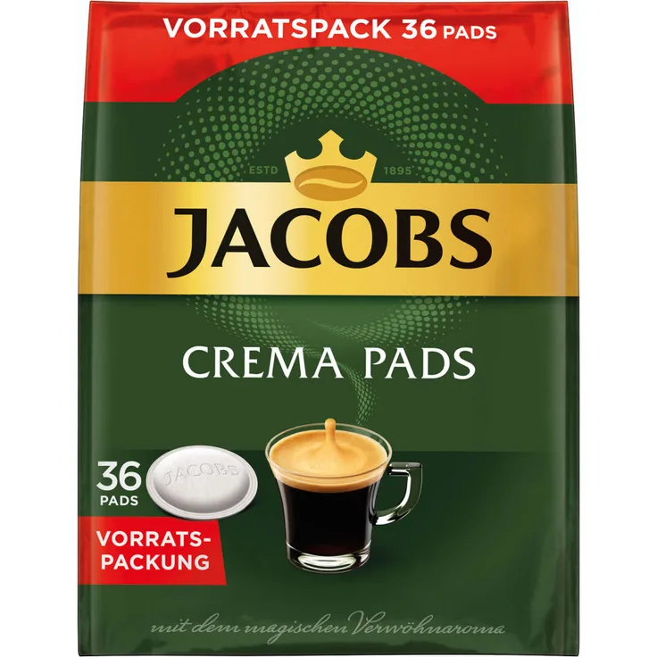 Jacobs Crema Kaffeepads, Vorratspackung, für alle Pad Maschinen, 180 Kaffee Pads, á 6.6 g