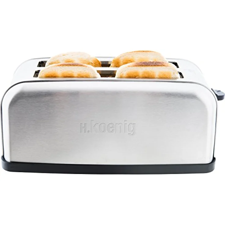 H.Koenig TOS28 Toaster - Langschlitztoaster mit extra breitem Schlitz - 7 Wärmestufen - 3 Funktionen - geeignet für Bauernbrot, 4 Toasts oder Baguette - Edelstahl - silber
