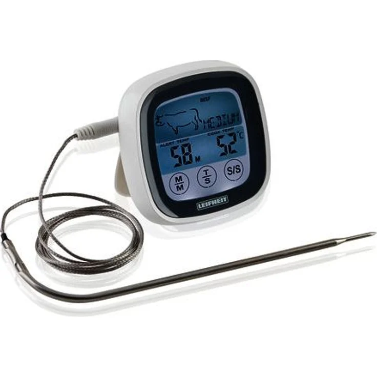 Leifheit digitales Bratenthermometer, Grillthermometer mit voreingestellten Garstufen und Timer, magnetisches Fleischthermometer für den Backofen, Thermometer inklusives Batterien, für perfektes Garen – Bild 1