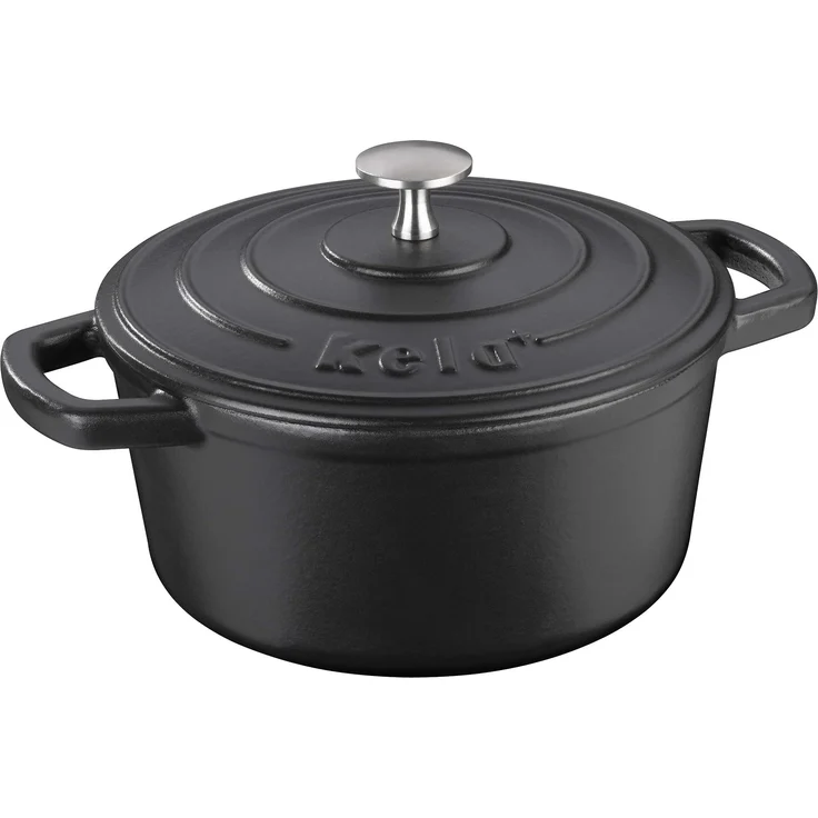 Kela 12470 Bräter mit Deckel, Gusseisen, le-Beschichtung, Hohe Wärmespeicherung, Induktionsgeeignet, 2,5 L, Schwarz, Rund, Calido – Bild 1