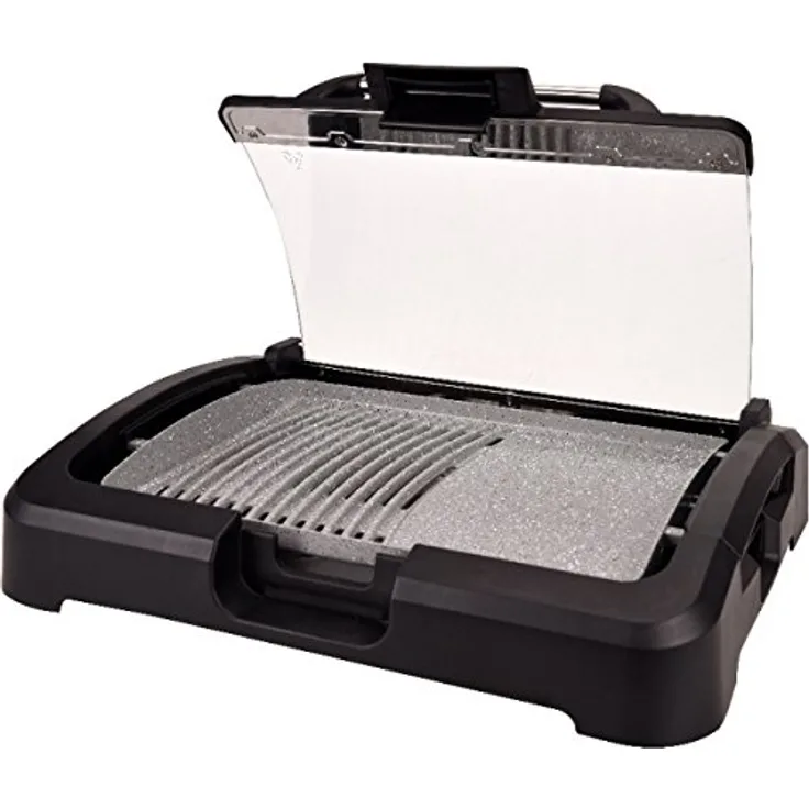 Syntrox Germany TG-2200W elektrischer Tischgrill mit Keramik Grillplatte Elektrogrill BBQ Grill Barbecue mit Glasdeckel