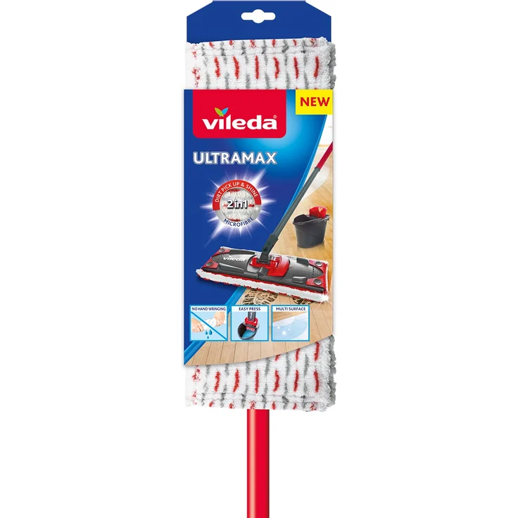 Vileda Bodenwischer, Microfaser, rot-weiß, 7 x 14 x 105 cm – Bild 1