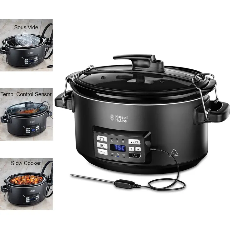 Russell Hobbs 25630-56 3in1 Multikocher, Sous Vide Garer, Slow Cooker, Schongarer, Bräter mit Kerntemperatursensor, 350 Watt, spülmaschinengeeigneter 6,5l Keramik-Gartopf, digitales Display, Temperaturanzeige, Timer