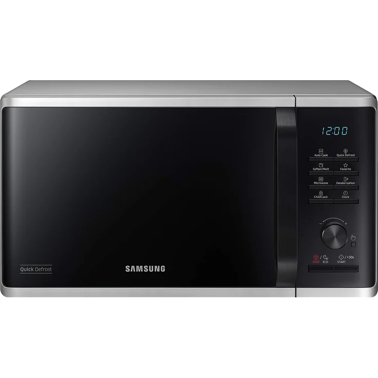 Samsung MW3500K MS2AK3515AS-EG Mikrowelle, Standgerät, 800 Watt, 23 Liter Garraum, 48,9 cm Breite, Kratzfester Keramik-Inneraum, QuickDefrost Auftauprogramme, silber, E-Commerce Verpackung – Bild 1