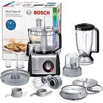 Bosch MC812M844 Foodprozessor mit Direktantrieb, 250W, 3,9L Schüssel, inkl. Standmixeraufsatz, Universalzerkleinerer-Zubehör, Zitruspressenaufsatz, Entsafteraufsatz, edelstahl, schwarz