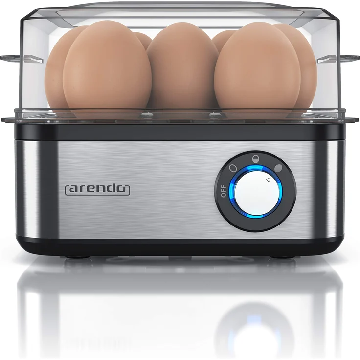 Arendo Eierkocher Edelstahl für 1 bis 8 Eier - Egg Cooker - 500 W ? Kontroll Leuchte ? Drehregler für drei Härtegrade - spülmaschinengeeignet - Edelstahl gebürstet – Bild 1