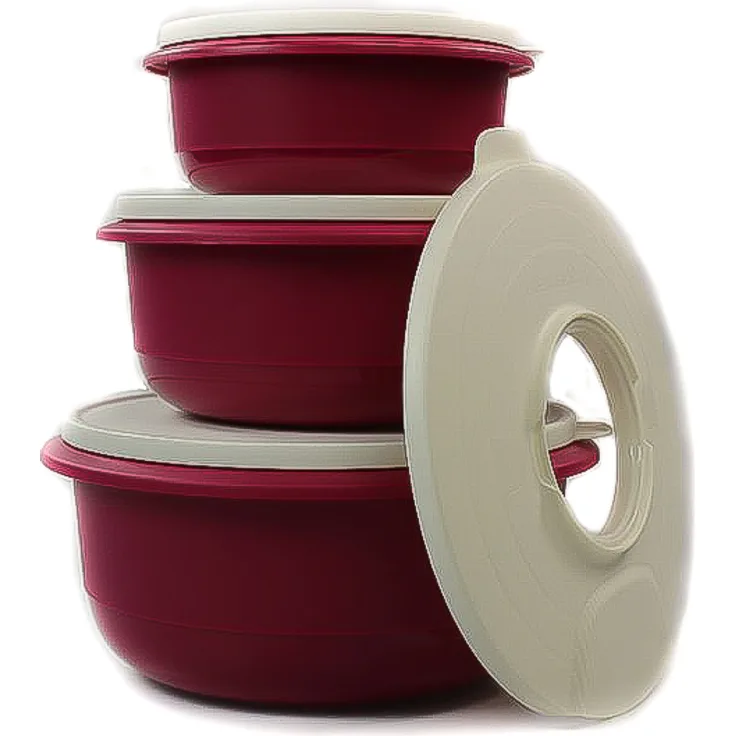 TUPPERWARE Rührschüssel Pro 3,5 L+ 2 L + 1 L pink + Spritzschutzdeckel Hefeteig
