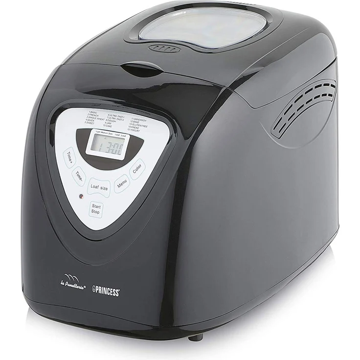 Princess 152009 Brotbackautomat Brotbackmaschine, 15 Programme und Glutenfrei Backprogramm, bis 900 Gramm Brotgewicht, 600 Watt Leistung, Timer und Warmhaltefunktion, Schwarz – Bild 1