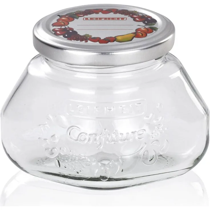 Leifheit Confitüre Glas 0, 25 L, Weckglas mit Deckel zum beschriften, ideal für Eingemachtes und Selbstgemachtes, Gelee-Glas, spülmaschinengeeignet, Marmeladenglas, Einkochglas, Glasmündung Ø66 mm