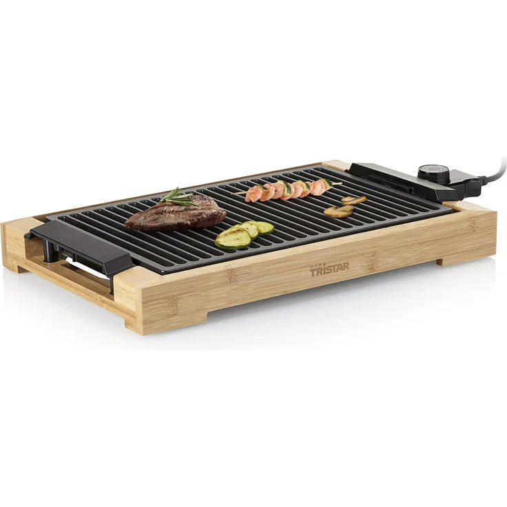 Tristar BP-2785 Tischgrill-Barbecue-Grill mit Grillrost, 2000 Watt Leistung, eine Grillfläche von 37x25 cm, Bambusgehäuse