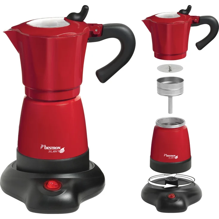 Bestron Elektrischer Espresso-Kocher mit Basis, Viva Italia, Für 6 Espressotassen: 180 ml, 480 Watt, Aluminium, Rot – Bild 2