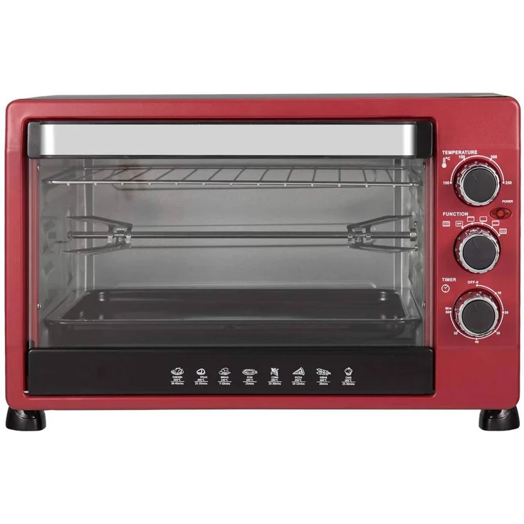 Woltu Minibackofen & Toastofen mit Krümelblech Timer, 32 Liter 1600W rot-schwarz – Bild 1
