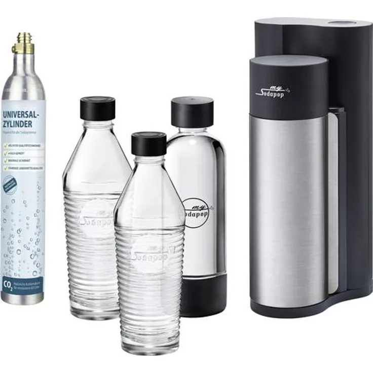 Sodapop Wassersprudler Harold Silber inkl. 1 PET-Flasche, inkl. 2 Glaskaraffen, und 1 CO2-Zylinder