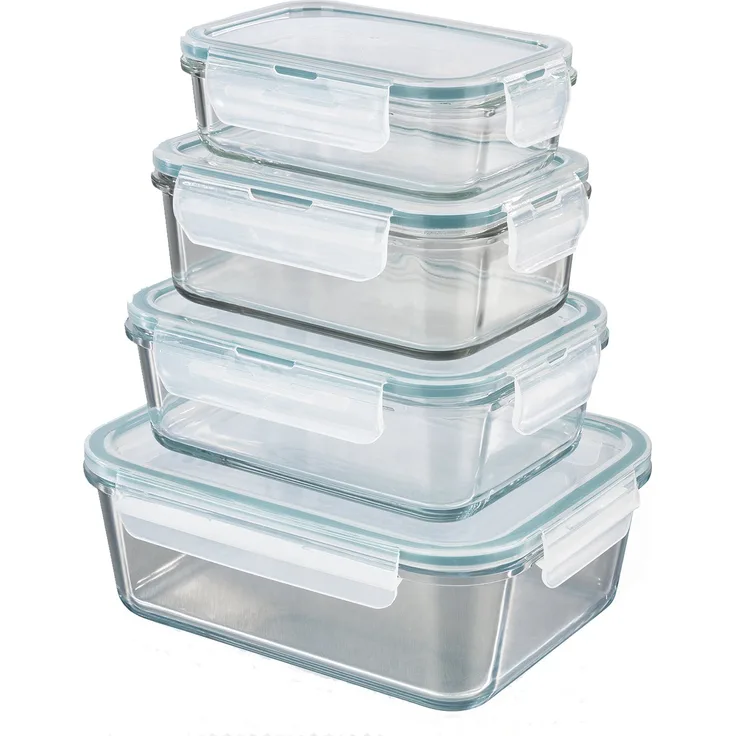 GOURMETmaxx Glas-Frischhaltedosen klick-it 8 tlg., Spülmaschinen- Mikrowellen- und Gefrierschrankgeeignet, Deckel BPA-frei mit Silikon Dichtungsring und 4-Fach-klick-Verschluss, smaragdgrün