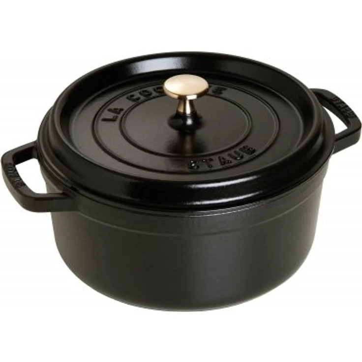 Staub 1102225 Cocotte-Bräter, rund mit Deckel 22 cm, 2,6 L, mit mattschwarzer lierung im Inneren des Topfes, schwarz – Bild 1