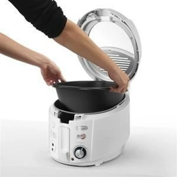 De'Longhi F 38436 Roto Fritteuse, mit Öl, 1800 Watt, 1,5 Liter Fassungsvermögen, mit herausnehmbarem Frittierbehälter, Ölablauffunktion, weiß – Bild 3