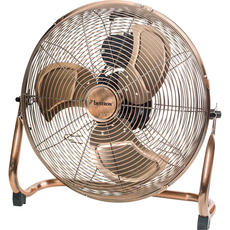 Bestron Bodenventilator im Retro-Stil, Vertikal verstellbar, Höhe: 46,5 cm, Ø 45 cm, 100 W, Kupfer