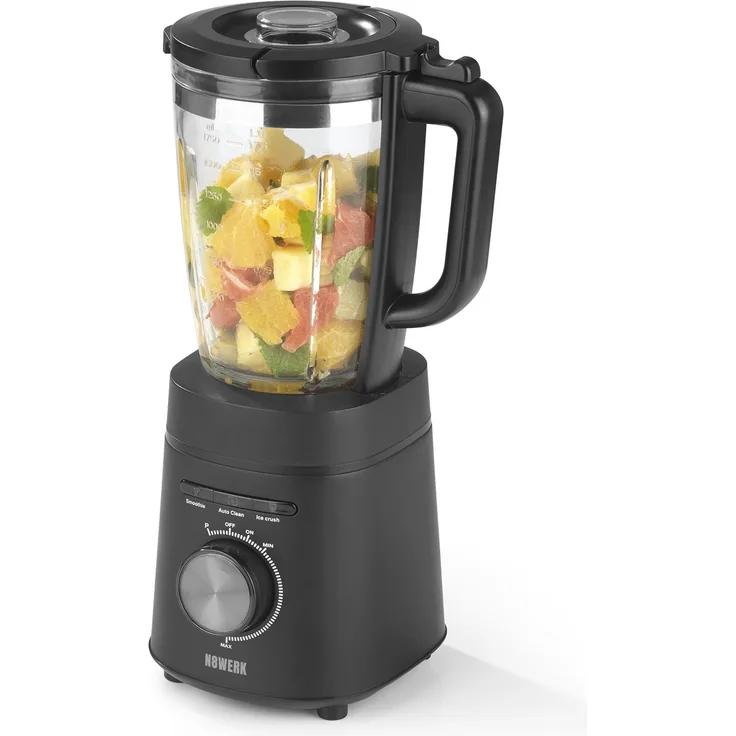 N8WERK Standmixer in der Midnight Edition, 1,75L Glasbehälter, Auto-Clean-Funktion