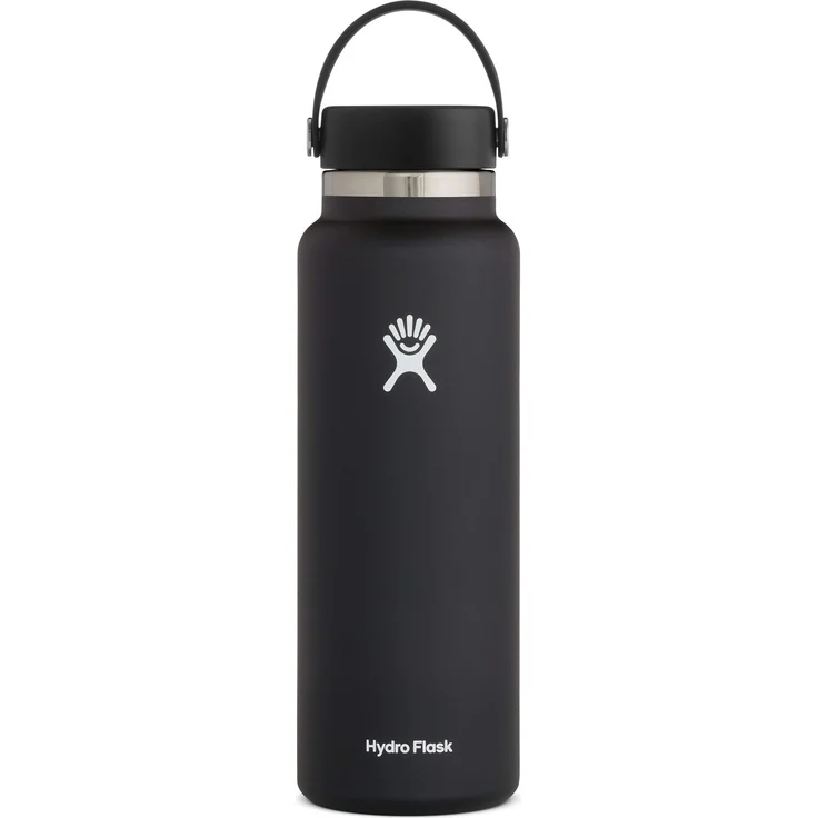 Hydro Flask Trinkflasche, Edelstahl und vakuumisoliert, große Öffnung mit auslaufsicherer Flex Cap, schwarz, 1180 ml (40 oz) – Bild 1