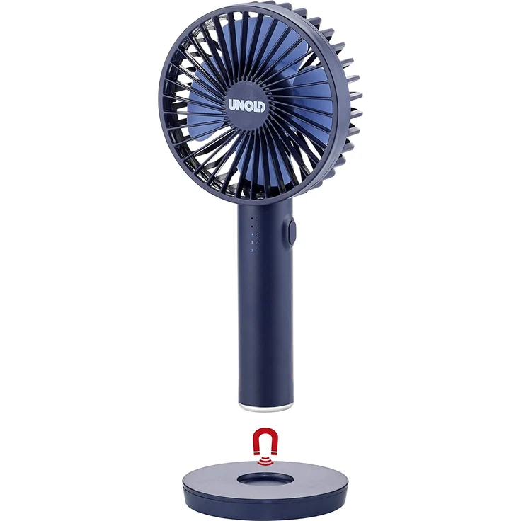Unold 86628 HANDVENTILATOR Breezy II Blue mit integriertem Spiegel im Standfuß, 5-stufiger Geschwindigkeitsregelung und LED-Kontrollleuchte – Bild 2