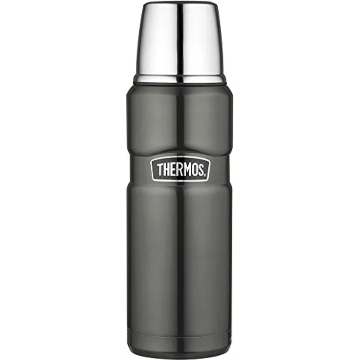 Kleine King Thermos-Kanne grau, aus Edelstahl, hält heiß oder kalt, 470 ml