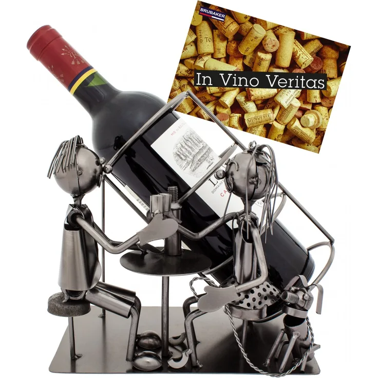 BRUBAKER Flaschenhalter Paar mit Hund - Flaschenständer aus Metall mit Grußkarte