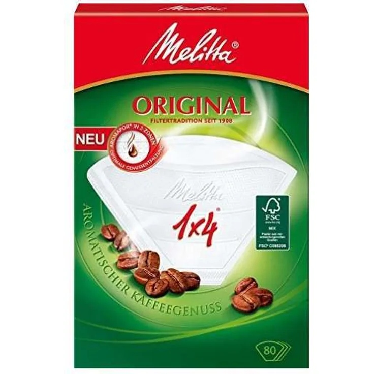 Filtertüten Melitta 1x4-80 weiß Aroma, 1 Packung (1 x 80 Stück)