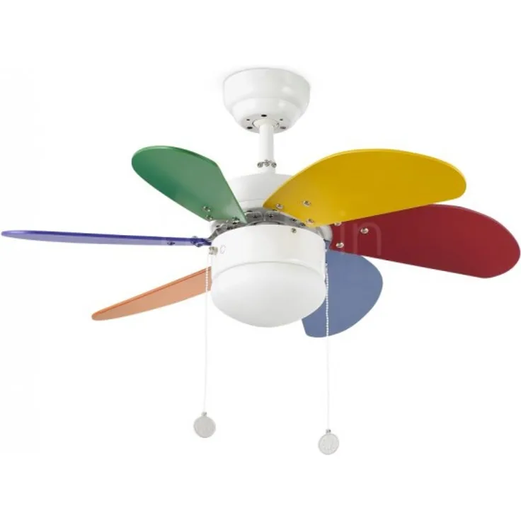 FARO BARLONA 33179 Palao Deckenventilator mit Licht, 6 Flügeln, MDF, Mehrfarbig, Durchmesser 760 mm, Kettenantrieb