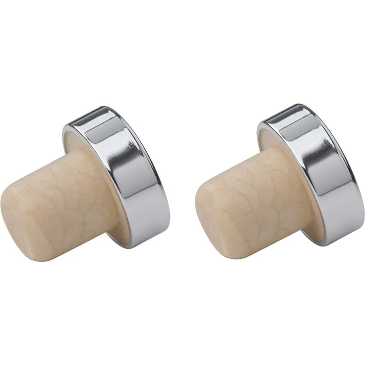 FACKELMANN Chrom Weinflaschenverschluss 3cm 2 Stück aus Kork-Kunststoff, Silber-Beige, 3 cm, 2-Einheiten