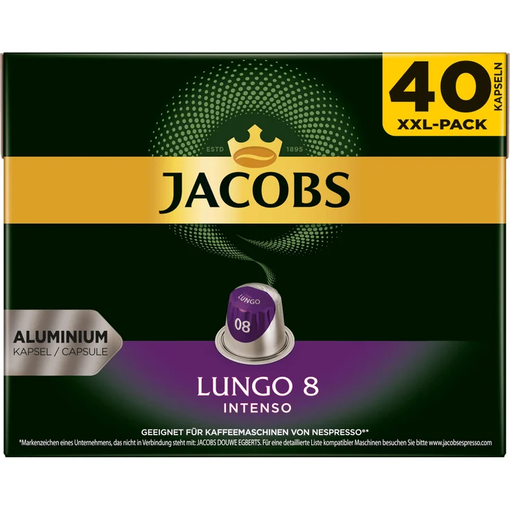 Jacobs Lungo 8 Intenso, Kaffeekapseln, Nespresso Kompatibel, Kaffee, 5x 40 Kapseln, á 5.2 g – Bild 1
