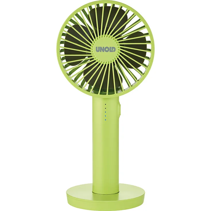 Unold 86626 HANDVENTILATOR Breezy II Green, 5-stufige Geschwindigkeitsregelung, LED-Kontrollleuchten und bis zu 8 Stunden Akkubetrieb