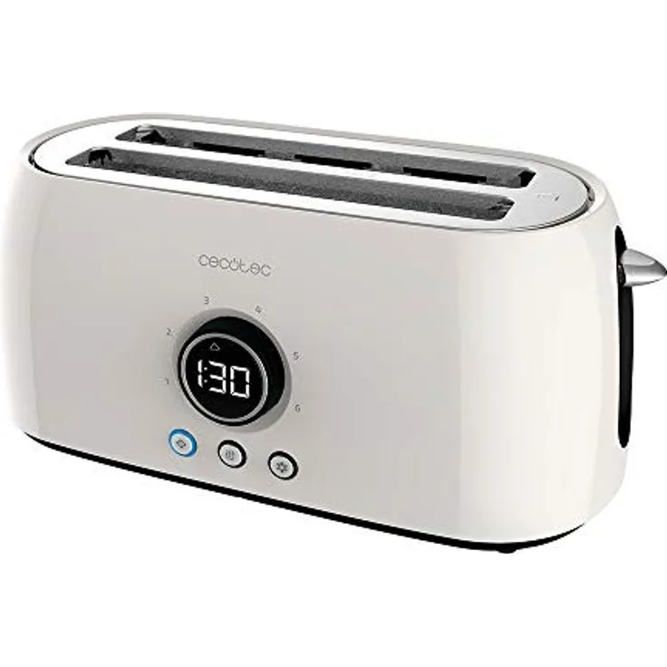 Cecotec Tostadora digital ClassicToast 8000, 2 Extra breiten und langen Schlitzen, 1500W, 6 Bräunungsstufen, inkl. Brötchenaufsatz, beige double 