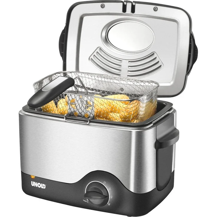 Unold 58615 Fritteuse Kompakt mit 1.200 W, wäremeisoliertes Cool-Touch-Gehäuse und Einer Füllmenge von bis zu 1,5 l Fett, Edelstahl, Schwarz – Bild 2