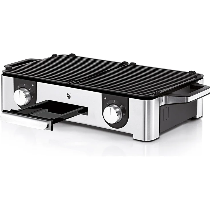 WMF Lono Master-Grill, Elektrogrill, 50 x 28 cm, Tischgrill elektro mit Windschutz und Auffangschale, Outdoorzertifiziert für Barbecue, 2 getrennt regulierbare Grillflächen, 2400 W, edelstahl matt – Bild 5