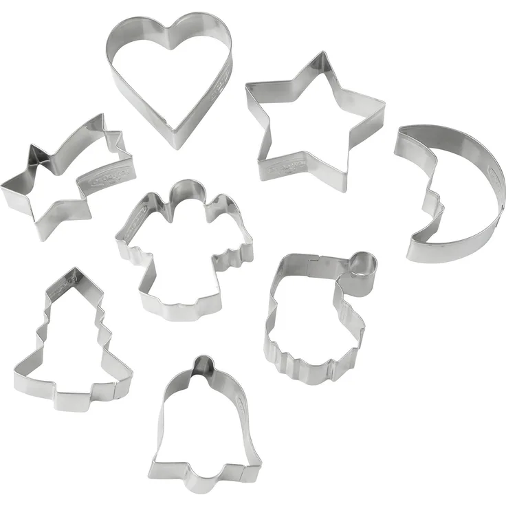 Dr. Oetker Ausstecher-Set Weihnachten, Ausstechformen für Plätzchen, Kekse und Fondant, Plätzchenformen für Weihnachten, Keksausstecher aus Edelstahl (Farbe: Silber), Menge: 1 x 8er Set