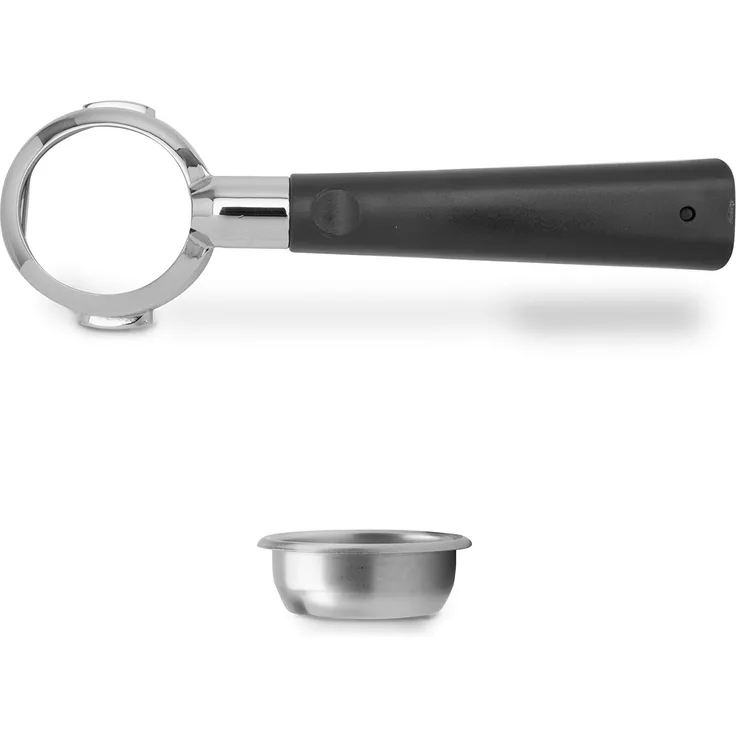 Lelit PLA570V LELIT57 Bodenloser Siebträger für die VIP Linie, Edelstahl, Designgriff aus satinbraunem Hartplastik, 57.35mm