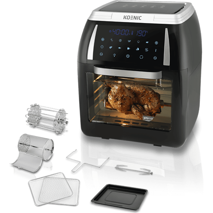 KOENIC KAF 121821 Heißluftfritteuse, ohne Fett, 1800 Watt, 12 Liter Fassungsvermögen, schwarz, Kunststoff