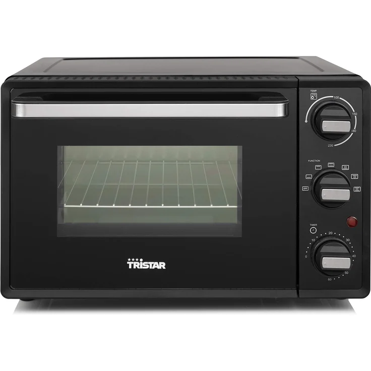 Tristar Mini-Backofen, 19 Liter Fassungsvermögen, Temperaturbereich bis 230°C, 1300 Watt Leistung, 60 Minuten Zeitschaltuhr, eine obere und untere Heizzone, mit Grillrost und Backblech, schwarz – Bild 1