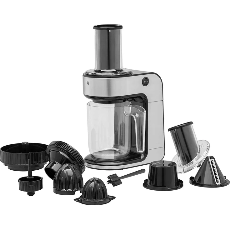 WMF Kult Pro Spiralschneider, elektrisch mit Orangenpresse, Zoodles Maker ideal für Gemüsenudeln, Gemüsespaghetti, drei Schneideinsätze und Auffangbehälter 1,25l, edelstahl matt – Bild 1
