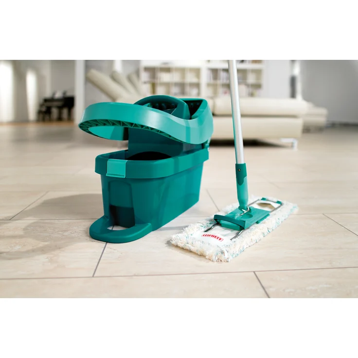 Leifheit Wischtuchpresse Profi XL mit Rollen und Tragegriff, mit Fußbedienung für rückenschonendes Putzen ohne Bücken und saubere Hände, 8 Liter Eimer mit Pressaufsatz, 39 x 29 x 51 cm – Bild 4