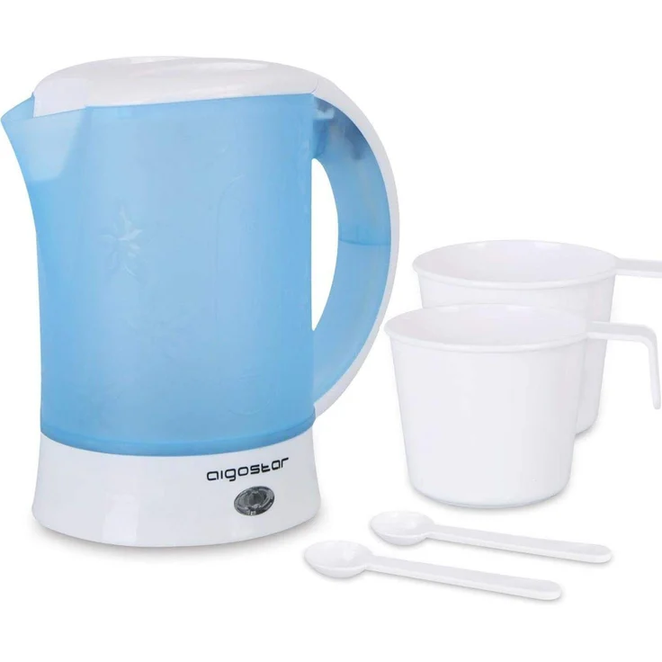 Aigostar Walking Drip 30JQK - Reisewasserkocher Integrated Design 650W, 0,6 Liter Mini Wassertopf, automatische Abschaltung mit Kochschutz, Inklusive 2 Tassen und 2 Löffel, blau. EINWEGVERPACKUNG. – Bild 1