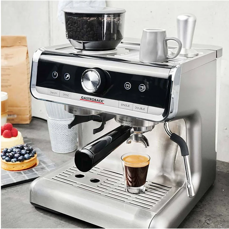 Gastroback Design Espresso Barista Pro Espressomaschine mit integriertem Mahlwerk, schwarz + Edelstahl – Bild 2