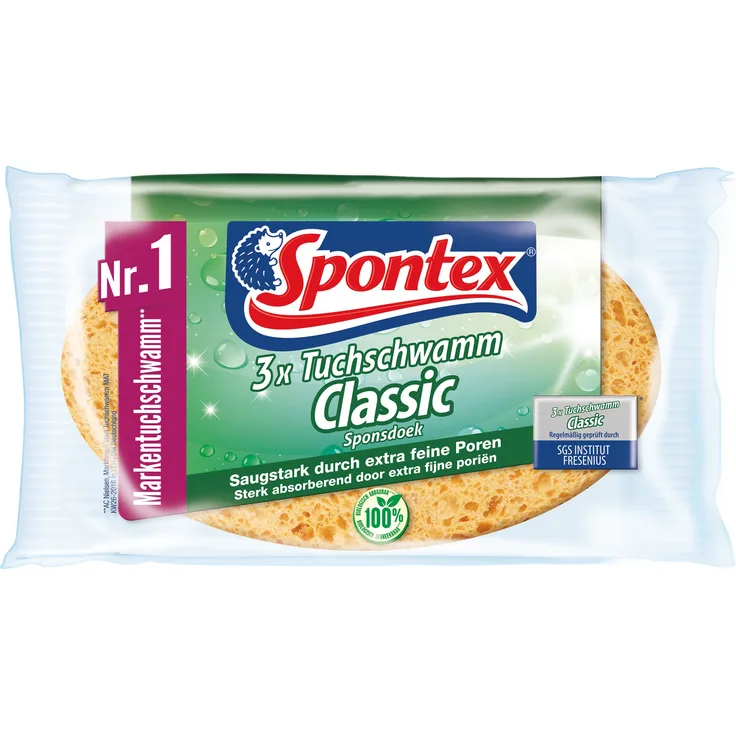 Spontex Tuchschwamm Classic (Saugstark durch feine Poren) 3er Pack (3 x 3 Stk.)