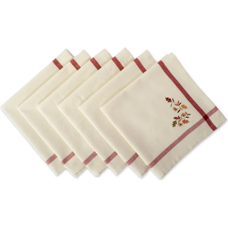 DII 100% Cotton Cloth Napkins Fall Leaves with Border, Set, 6 Piece