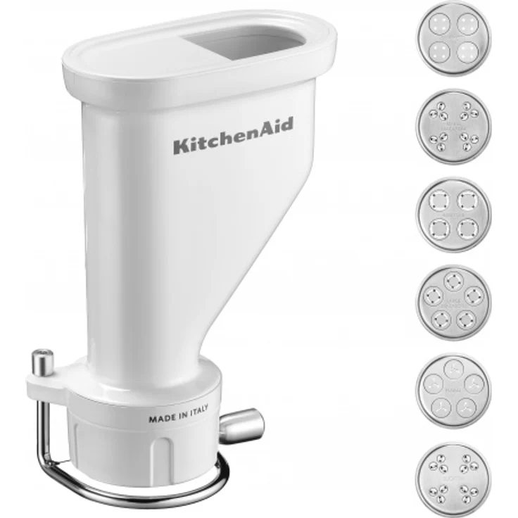 KitchenAid 5KSMPEXTA Pasta-Aufsatz, Küchenmaschinen-Zubehör, verschiedene Nudelsorten, Spaghetti, Fusilli, Rigatoni, Bucatini, Maccheroni, inkl. Reinigungswerkzeug, Edelstahl, Kunststoff, weiß – Bild 1