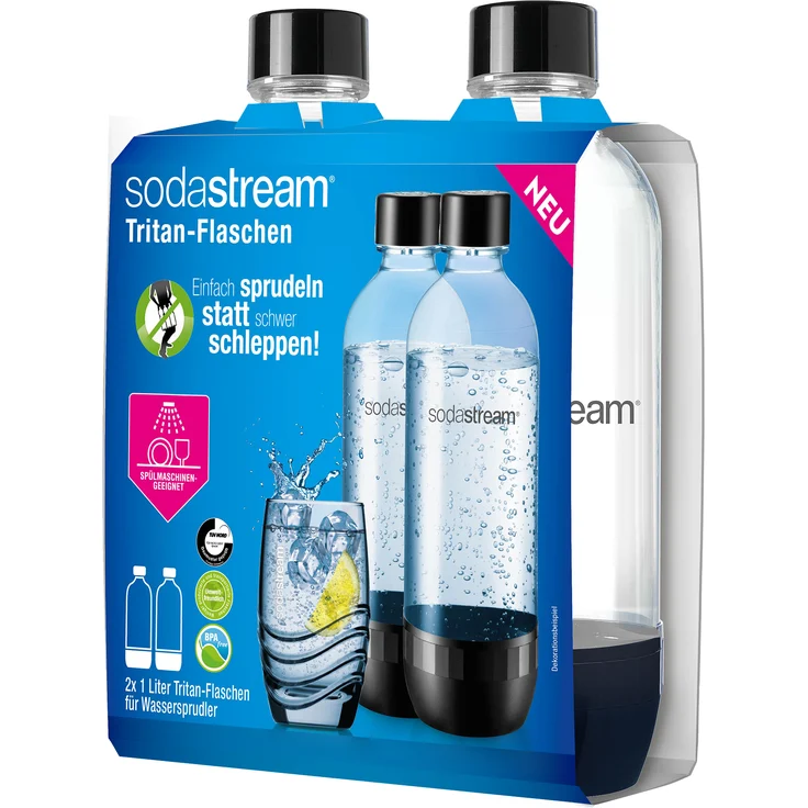 SodaStream DuoPack 2x 1L Tritan-Flasche - spülmaschinengeeignet! (BPA frei) - Ersatzflaschen für SodaStream Wassersprudler mit PET-Flaschen – Bild 1