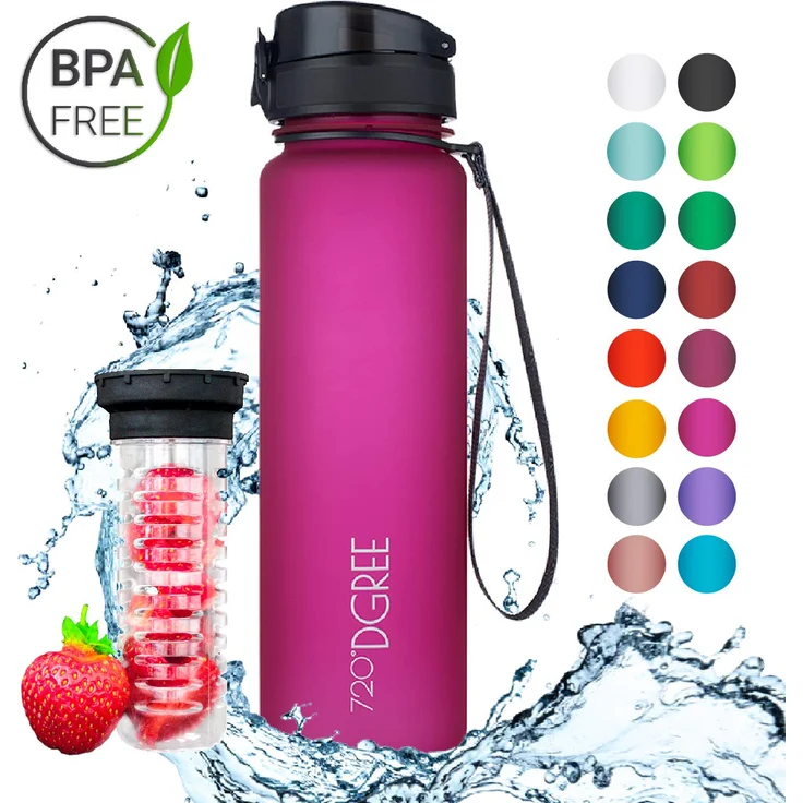 Trinkflasche Wasserflasche Fruchteinsatz 1L - BPA-Frei uberBottle 720 DGREE fuchsia pink – Bild 1