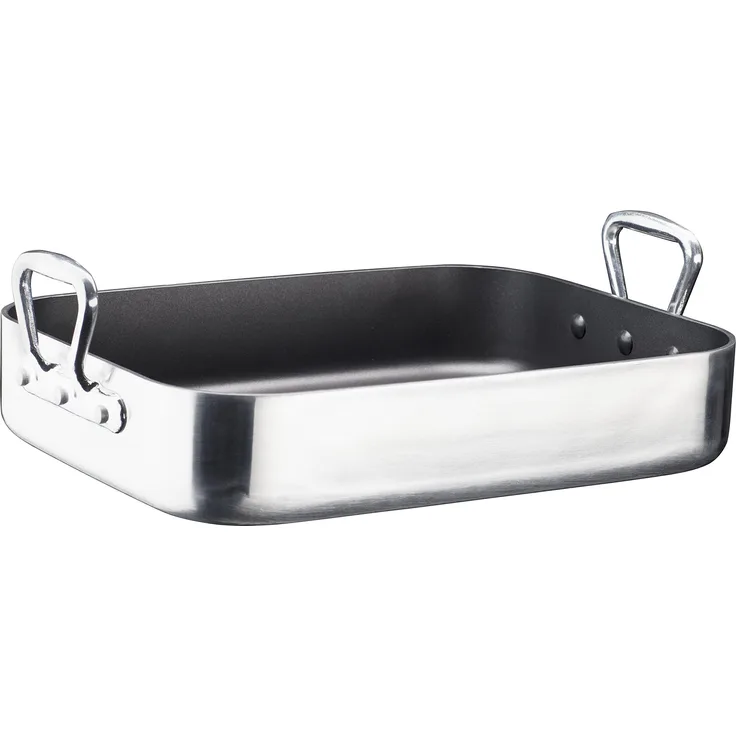 GSW 860949 Gastro traditionell AluTherm-Bräter mit hochstehenden Griffen 35x27cm - ca. 6,5 Liter, Aluminium, Silber-schwarz, 35 cm